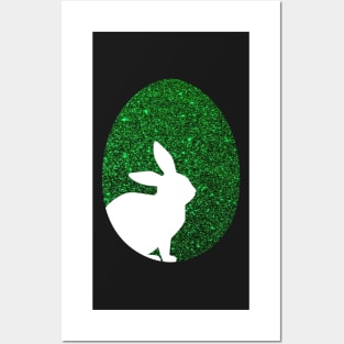 Easter Bunny Silhouette in Green Faux Glitter Easter Egg Posters and Art